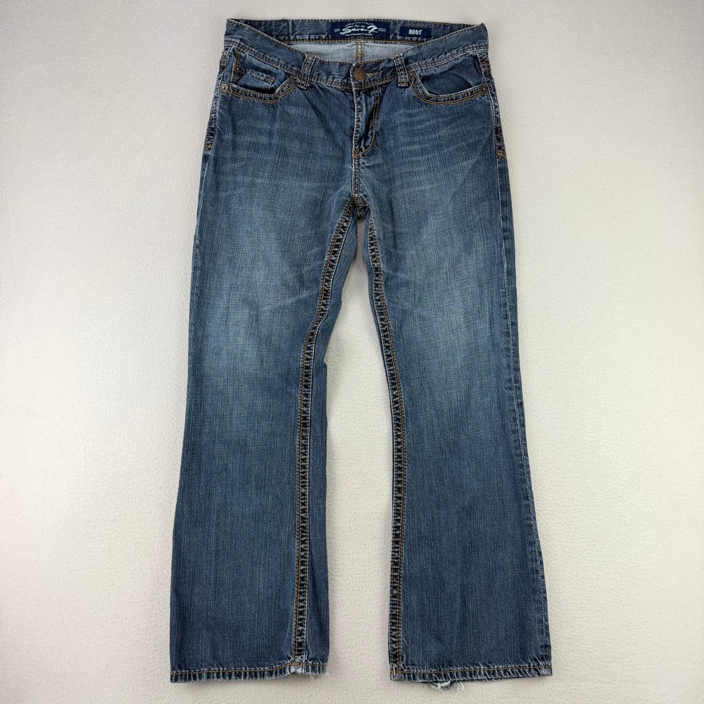 Seven7 Bootcut Jeans Mens 34x32 Blue Faded Distressed Denim Rodeo Flare Workwear